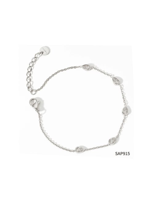 SAP915 Platinum Stainless steel Cubic Zirconia Heart Minimalist Link Bracelet