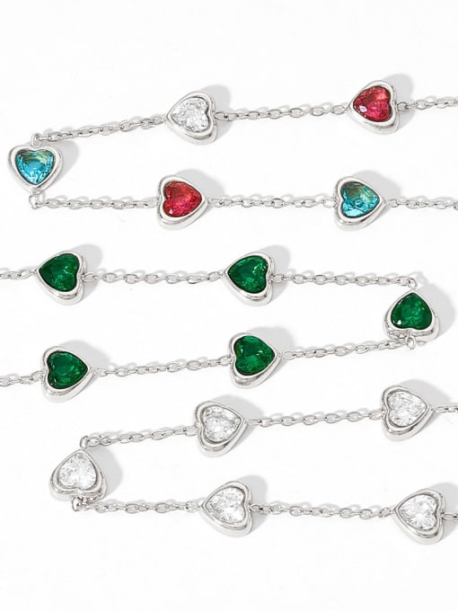 Clioro Stainless steel Cubic Zirconia Heart Minimalist Link Bracelet 3