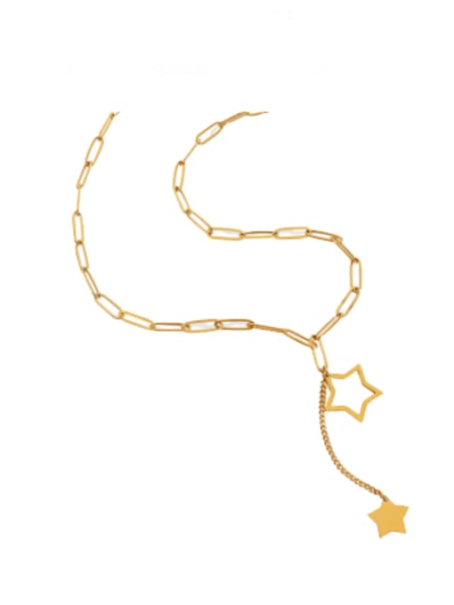 P614 gold necklace 40+5cm Titanium Steel Star Minimalist Hollow Chain Tassel Necklace