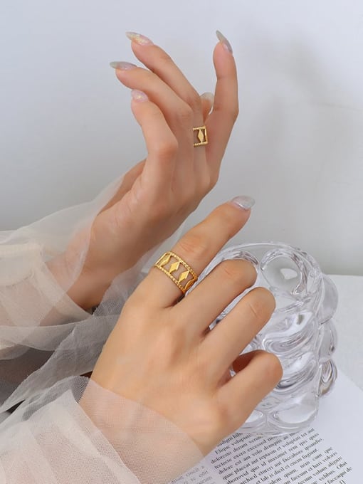 A366 gold diamond ring Titanium Steel Geometric Minimalist Hollow Flower Stackable Ring