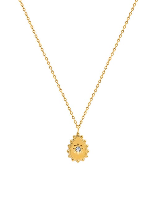 P870 gold necklace 40+ 5cm Titanium Steel Rhinestone Water Drop Minimalist Necklace