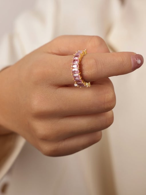 A646 C Pink Zirconia Diamond Ring Titanium Steel Cubic Zirconia Geometric Trend Band Ring
