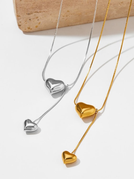 J&D Stainless steel Heart Trend Lariat Necklace 2
