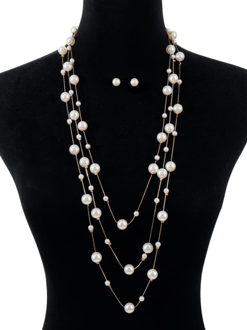 Gold (earring necklace) Alloy Imitation Pearl Geometric Trend Multi Strand Necklace