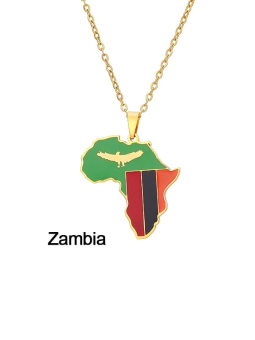 Zambia, Africa Stainless steel Enamel Medallion Ethnic Map of Africa Pendant Necklace