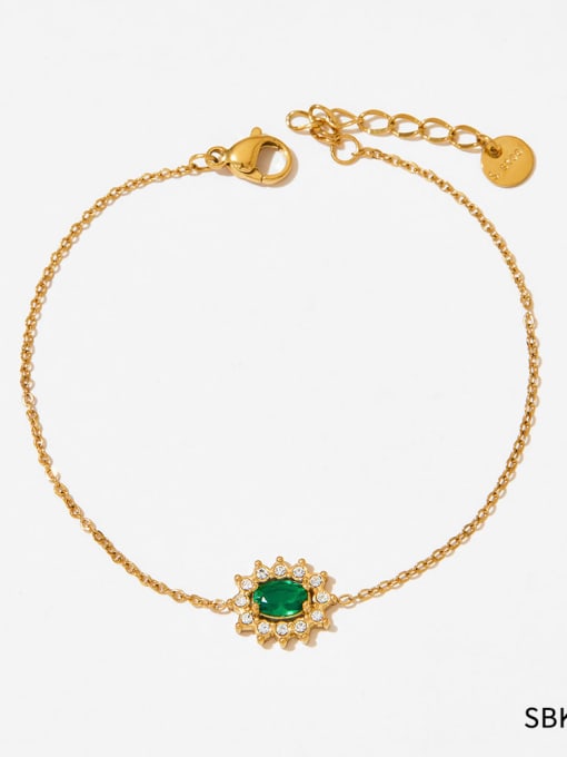 SBK155 Golden +Green Stainless steel Glass Stone Geometric Hip Hop Link Bracelet