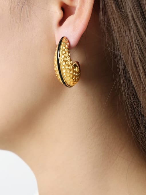 F1009 Black Glazed Gold Earrings Titanium Steel Geometric Trend Stud Earring