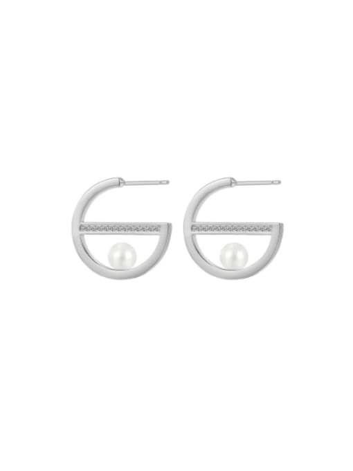 Clioro Brass Imitation Pearl Letter Minimalist Stud Earring 3