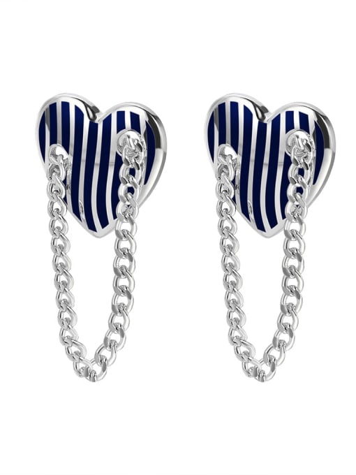 Clioro Brass Enamel Heart Chain Tassel Vintage Drop Earring 2