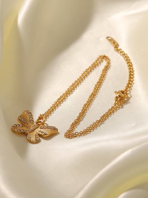 J&D Stainless steel Rhinestone Butterfly Vintage Necklace