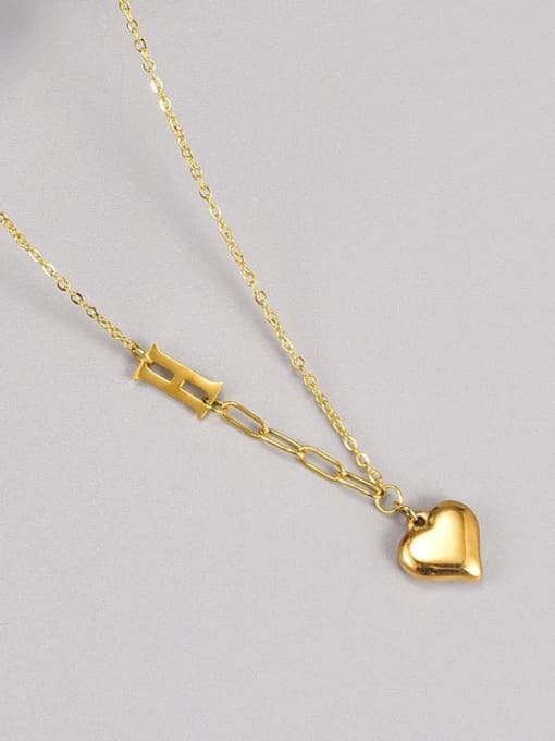 XL297 Love H Necklace Gold Titanium Steel Heart Minimalist Necklace