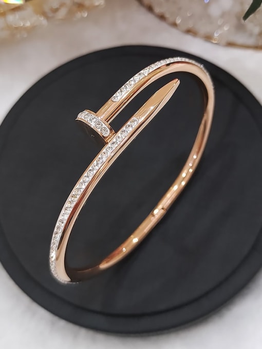 Full Diamond Bracelet Rose Gold Titanium Steel Cubic Zirconia Geometric Trend Cuff Bangle
