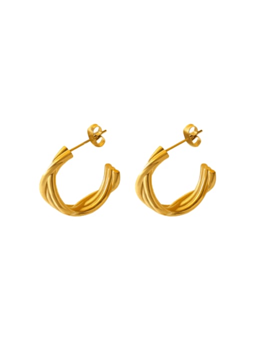 F607 Gold Earrings Titanium Steel Geometric Minimalist C Shape Stud Earring