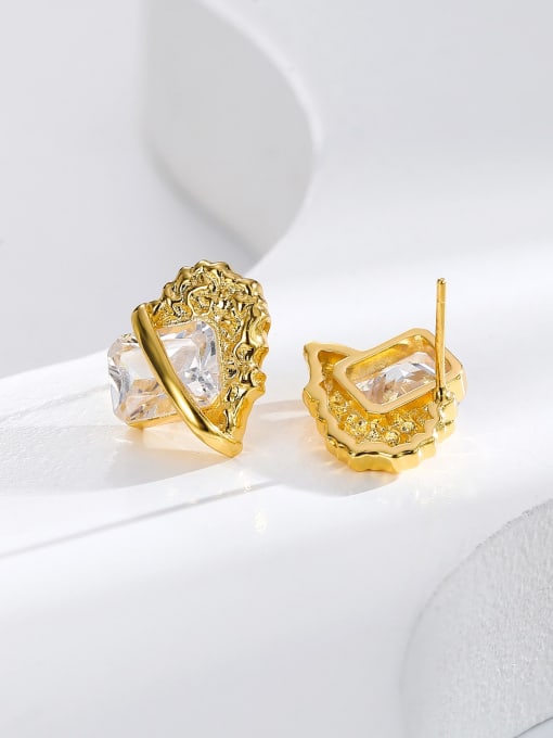 H00987 Gold Brass Cubic Zirconia Heart Dainty Stud Earring