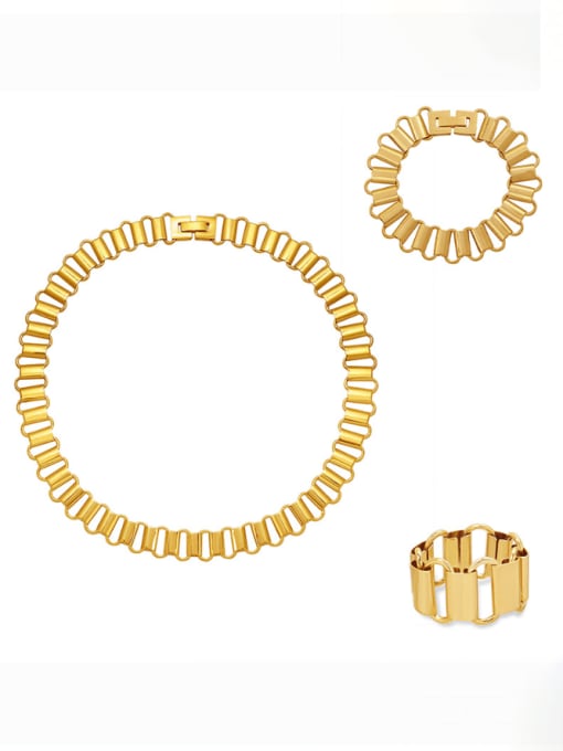 MAKA Titanium Steel Minimalist Geometric  Ring Bracelet and Necklace Set 0