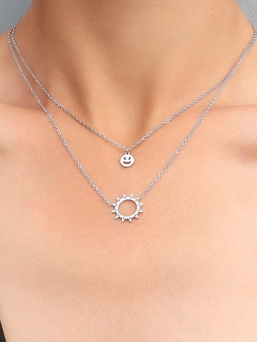 Steel double necklaces Titanium 316L Stainless Steel Smiley Minimalist Multi Strand Necklace with e-coated waterproof