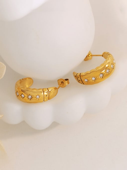 F102 Gold Earrings Titanium Steel Cubic Zirconia Geometric Vintage Stud Earring
