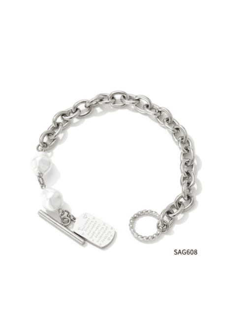 SAG608 Steel Bracelet Stainless steel Freshwater Pearl Hip Hop Geometric  Bracelet and Necklace Set