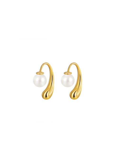 Clioro Brass Imitation Pearl Geometric Dainty Stud Earring 0