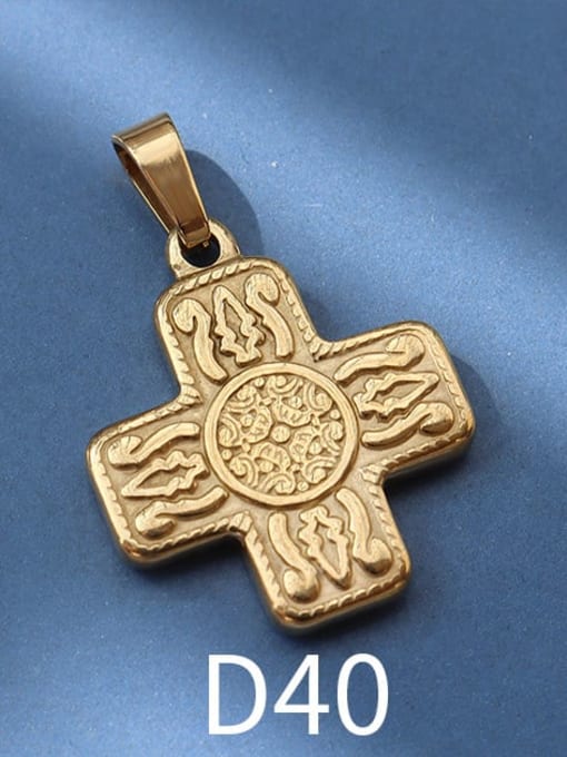 D40 gold Titanium 316L Stainless Steel Vintage  Cross Pendant with e-coated waterproof