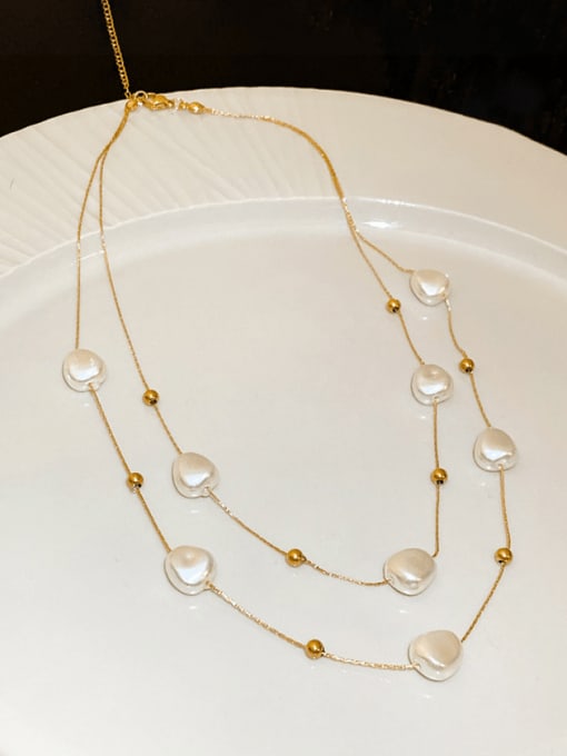 K.Love Titanium Steel Freshwater Pearl Irregular Minimalist Multi Strand Necklace