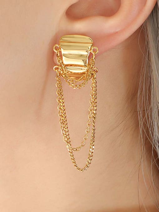 MAKA Brass Asymmetrical   Geometric Tassel Vintage Earring 1