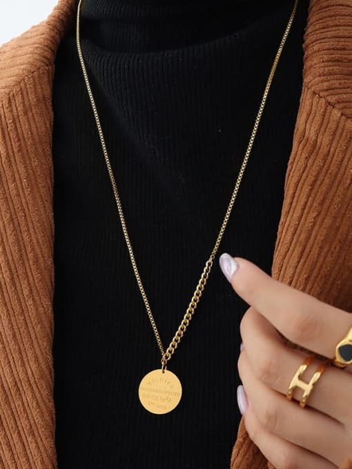 M003 gold letter round sweater chain Titanium Steel Geometric Minimalist Long Strand Necklace