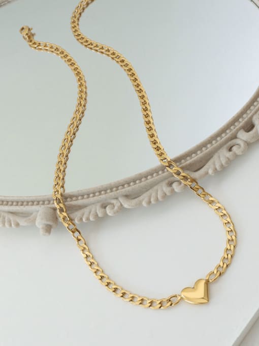 P1115 gold  40+5cm Titanium Steel Heart Minimalist Hollow Chain  Necklace