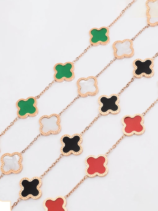 K.Love Titanium Steel Enamel Clover Minimalist Link Bracelet 0