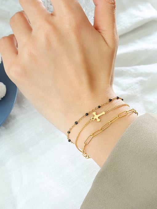 Gold cross three-layer bracelet 15 +5cm Titanium Steel Geometric Dainty Strand Bracelet