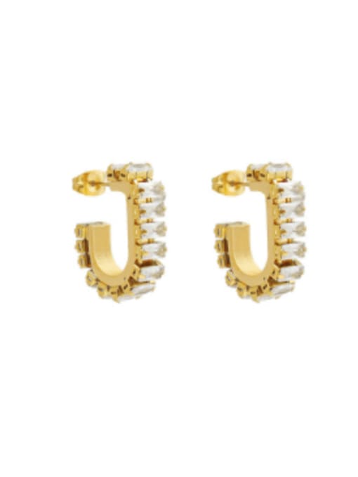 F543 gold Zircon Earrings Titanium Steel Cubic Zirconia Geometric Hip Hop Huggie Earring