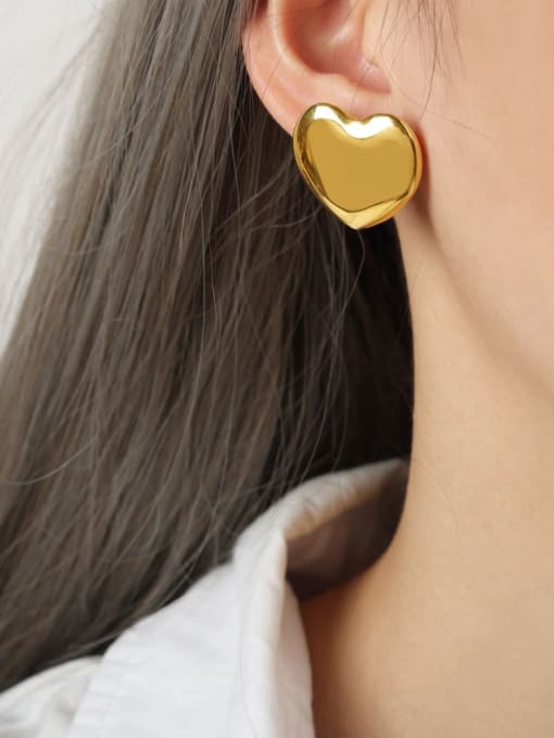 F1072 Large Gold Earrings Titanium Steel Heart Minimalist Stud Earring