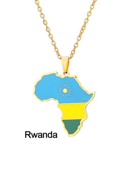 Rwanda Stainless steel Enamel Medallion Ethnic Map of Africa Pendant Necklace