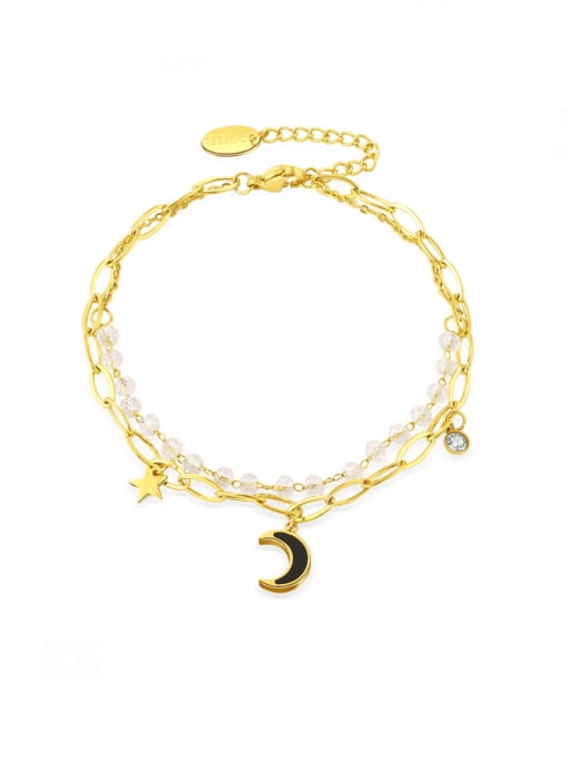 YAYACH Stainless steel Moon Vintage Double Laye  Hollow Chain Strand Bracelet 0