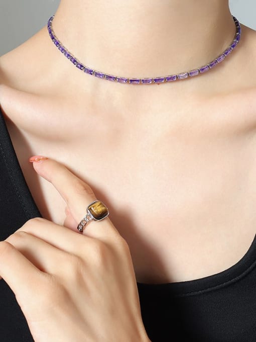 purple zircon Steel Necklace 35+5cm Trend Titanium Steel Cubic Zirconia Bracelet and Necklace Set