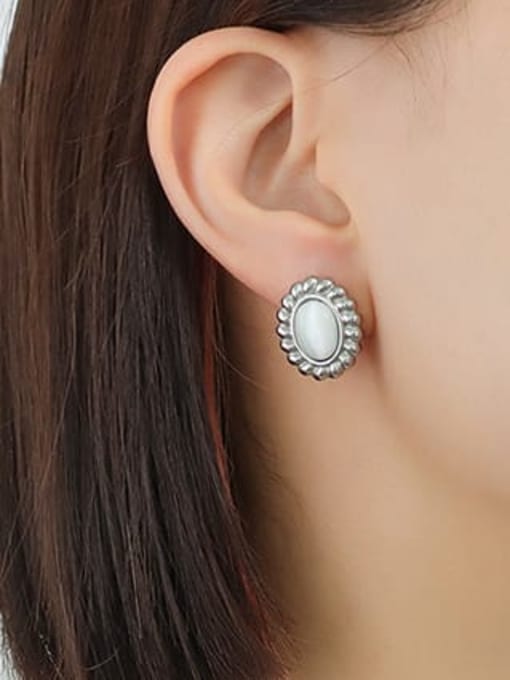 F554 steel Opal Earrings Titanium Steel Cats Eye Minimalist Geometric  Earring and Necklace Set