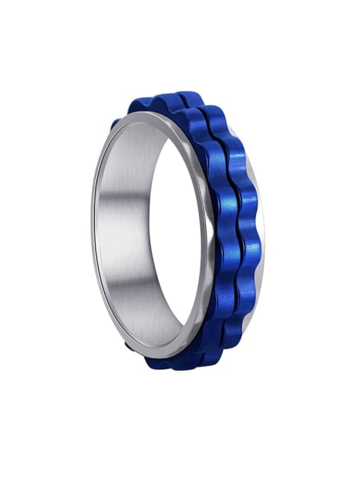 Steel  blue gear teeth Titanium Steel Irregular Hip Hop Rotatable Gear Shape Men's Ring