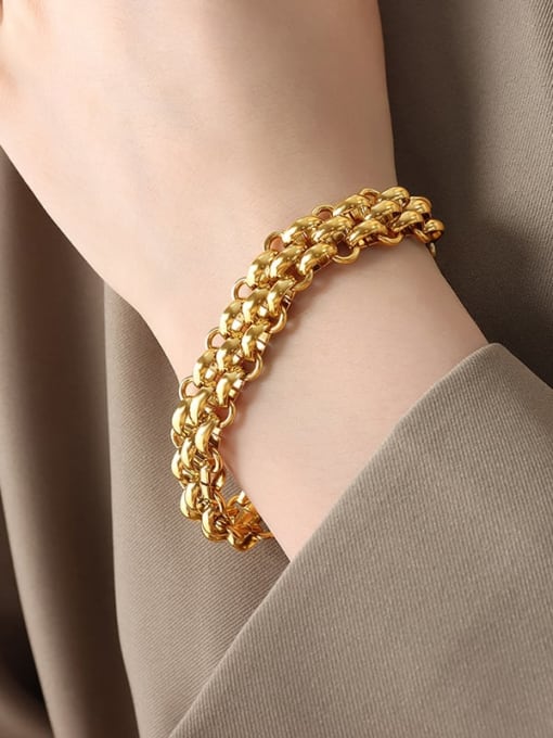 E398 Gold Bracelet 18cm Trend Geometric Titanium Steel Bracelet and Necklace Set