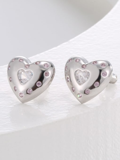 H00424 steel color Brass Cubic Zirconia Heart Dainty Stud Earring