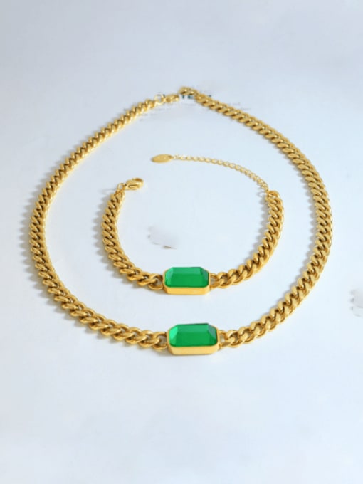 MAKA Titanium Steel Glass Stone  Hip Hop Geometric  Chain Bracelet and Necklace Set 4