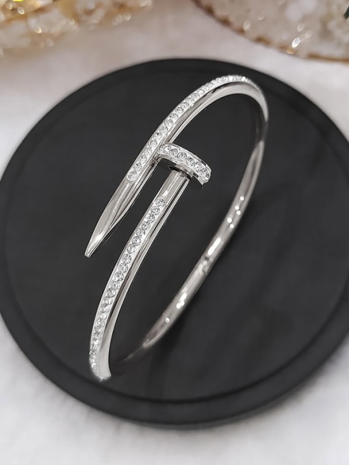 Full Diamond Bracelet Steel Titanium Steel Cubic Zirconia Geometric Trend Cuff Bangle