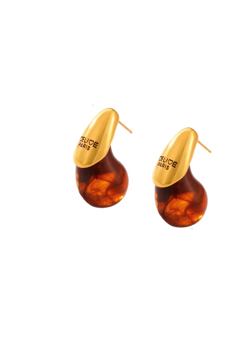 F1506 Gold Earrings Brass Resin Geometric Hip Hop Stud Earring