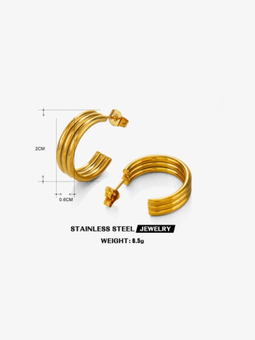 Gold 3-layer earrings Stainless steel Geometric Hip Hop Huggie Earring