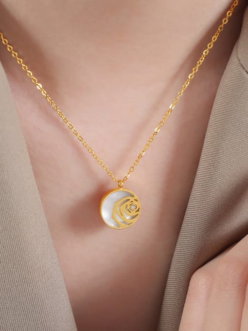 P1081 Gold Necklace 40 +5cm Titanium Steel Shell Round Dainty Necklace