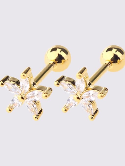 Gold five petal Earrings Brass Cubic Zirconia Heart Dainty Single Earring