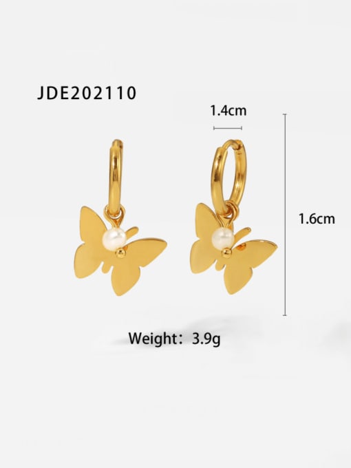 J&D Stainless steel Imitation Pearl Butterfly Artisan Huggie Earring 2