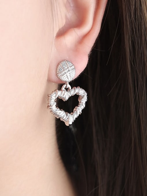 F966 Steel Color Earrings Titanium Steel Heart Vintage Drop Earring