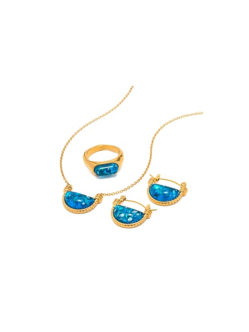 J&D Trend Geometric Stainless steel Resin Blue Earring and Necklace Set 0