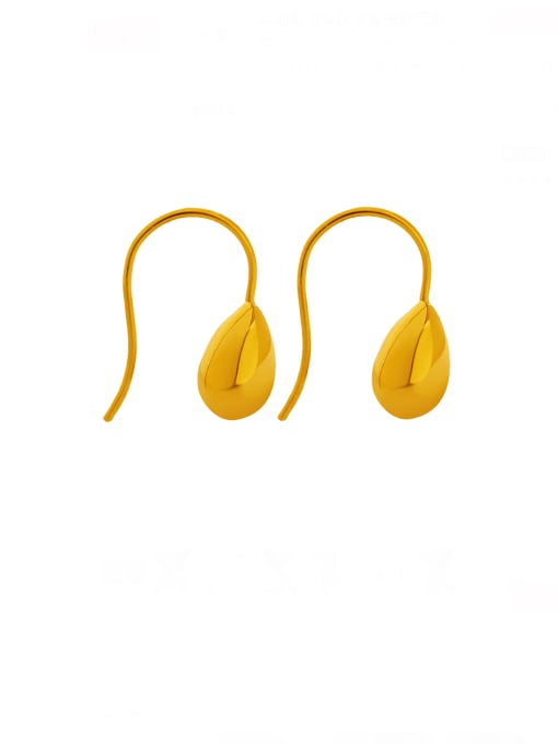 F004 Gold Earrings Titanium Steel Smooth Water Drop  Minimalist Hook Earring