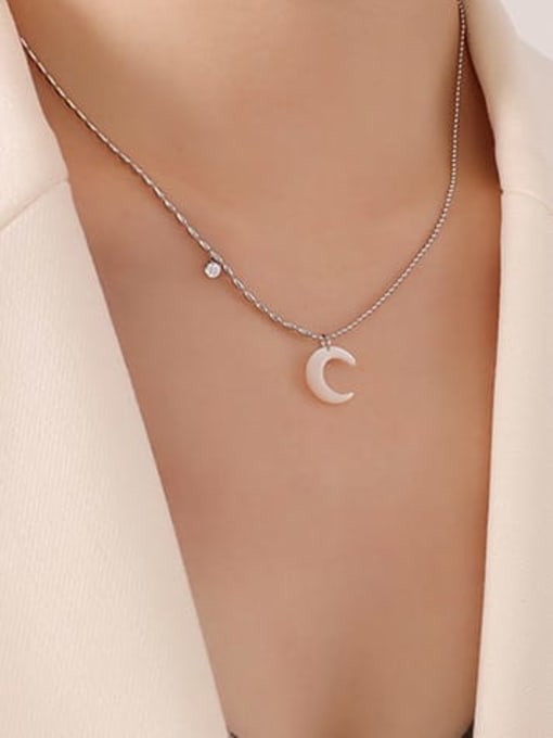 P268 Steel Necklace 40 +5cm Titanium Steel Shell Moon Minimalist Necklace